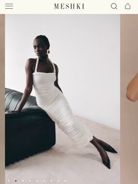 Meshki Ivory Ruched Halter Maxi Dress